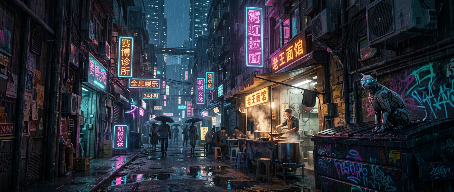 Neon Cyberpunk City Street — Midjourney v6.1